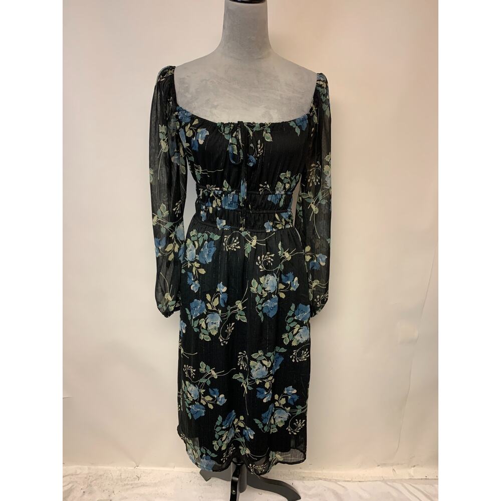 Mi Ami Midi Dress Milkmaid Dark Cottagecore Whimsigoth Fairy Metallic Size S